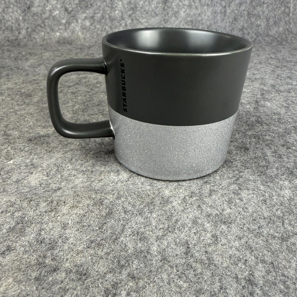 2018 Starbucks Black‎ Silver Glitter Stars Ceramic Coffee Mug Cup 12 fl oz